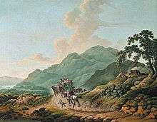 18th-century painting of horse-drawn coach on a country road