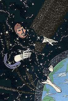 Starman character in space over the Earth