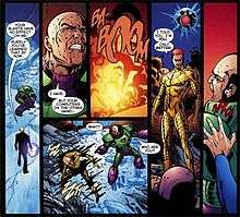 Multiple comic panels of Alexander Luthor confronting his father