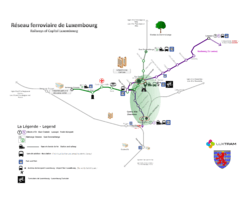 This is the whole map of Luxembourg City main transport (railway) lines.