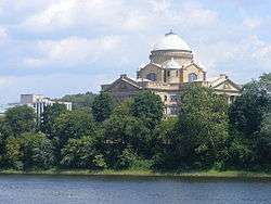 An image showing the large domed Luzerne County Courthouse in Wilkes-Barre as seen from across the Susquehanna River