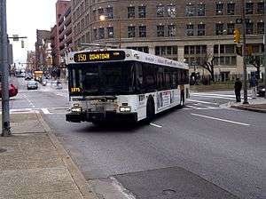 MTA Route 150 bus turning onto Baltimore Street