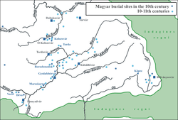 White map of Magyar burial sites