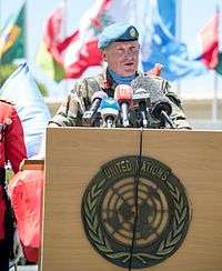 Major General Beary speaking in Lebanon as Force Commander of UNIFIL