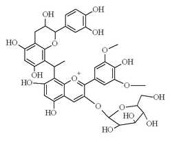 Chemical structure of malvidin glucoside-ethyl-catechin