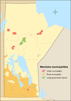 Map showing locations of all of Manitoba's municipalities before the 2015 municipal amalgamations