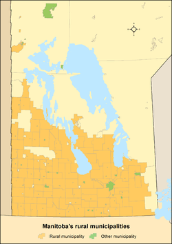 Map showing locations of Manitoba's rural municipalities