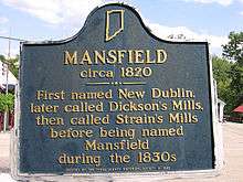 Historical marker, Mansfield, Indiana