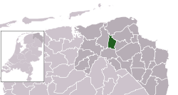 Highlighted position of Bedum in a municipal map of Groningen