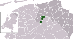 Highlighted position of Leek in a municipal map of Groningen
