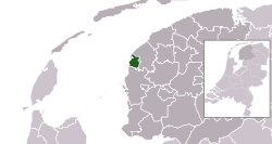 Highlighted position of Harlingen in a municipal map of Friesland
