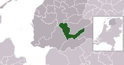 Highlighted position of Heerenveen in a municipal map of Friesland