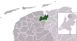 Highlighted position of Kollumerland c.a. in a municipal map of Friesland