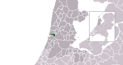 Highlighted position of Beverwijk in a municipal map of North Holland