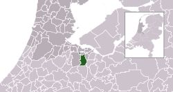 Highlighted position of Hilversum in a municipal map of North Holland