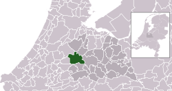 Highlighted position of Woerden in a municipal map of Utrecht