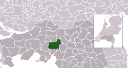 Highlighted position of Tilburg in a municipal map of North Brabant