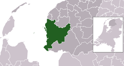 Highlighted position of Súdwest-Fryslân in a municipal map of Friesland