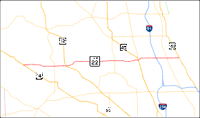 The northeastern part of Illinois showing major roads. IL 22 runs from US 14 east to US 41.