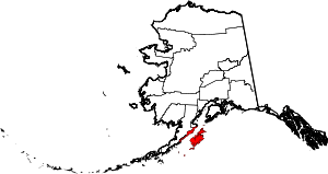 Map of Alaska highlighting Kodiak Island Borough