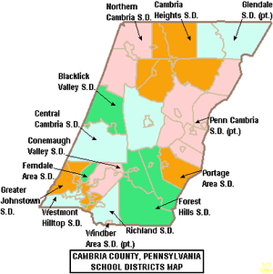 Map of Cambria County Pennsylvania School Districts