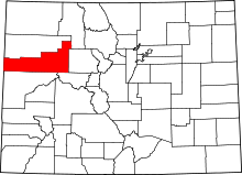 Map of Colorado highlighting Garfield County