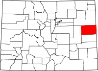 Map of Colorado highlighting Kit Carson County