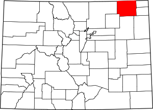Map of Colorado highlighting Logan County