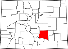 Map of Colorado highlighting Pueblo County