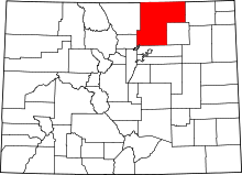 Map of Colorado highlighting Weld County