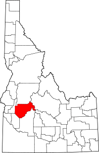 Map of Idaho highlighting Boise County