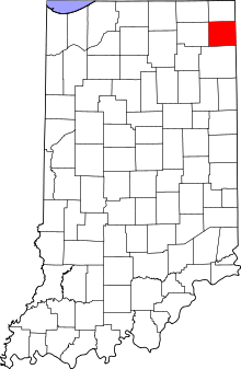 Map of Indiana highlighting DeKalb County