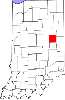 Map of Indiana highlighting Delaware County