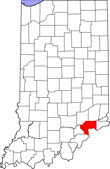 Map of Indiana highlighting Jefferson County