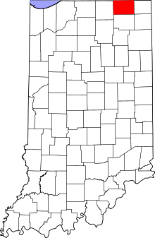 Map of Indiana highlighting LaGrange County