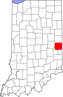 Map of Indiana highlighting Wayne County