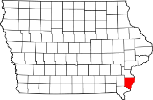 Map of Iowa highlighting Des Moines County