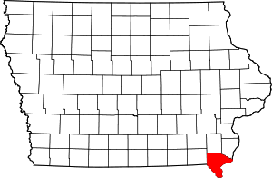 Map of Iowa highlighting Lee County