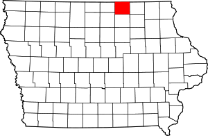 Map of Iowa highlighting Mitchell County