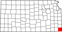 Map of Kansas highlighting Cherokee County