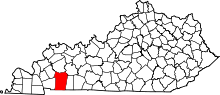 Map of Kentucky highlighting Christian County