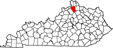 Map of Kentucky highlighting Grant County
