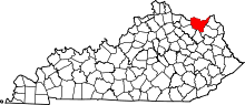 Map of Kentucky highlighting Lewis County