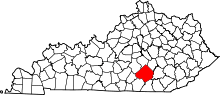 Map of Kentucky highlighting Pulaski County
