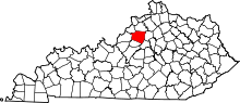 Map of Kentucky highlighting Shelby County