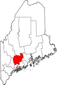 Map of Maine highlighting Kennebec County