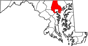 Map of Maryland highlighting Baltimore County