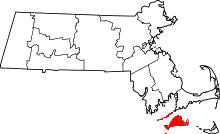 Map of Massachusetts highlighting Dukes County