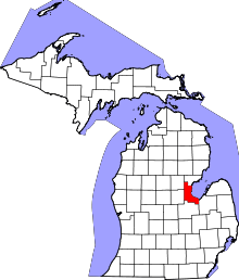 Map of Michigan highlighting Bay County