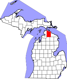 Map of Michigan highlighting Cheboygan County